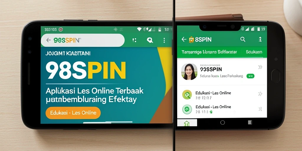 Tampilan antarmuka aplikasi Les Online 98SPIN yang menarik dan interaktif.