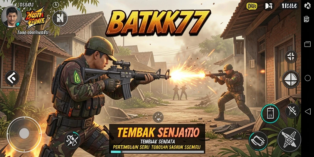 Antarmuka permainan BATIK77 dengan fitur Tembak Senjata yang dinamis.