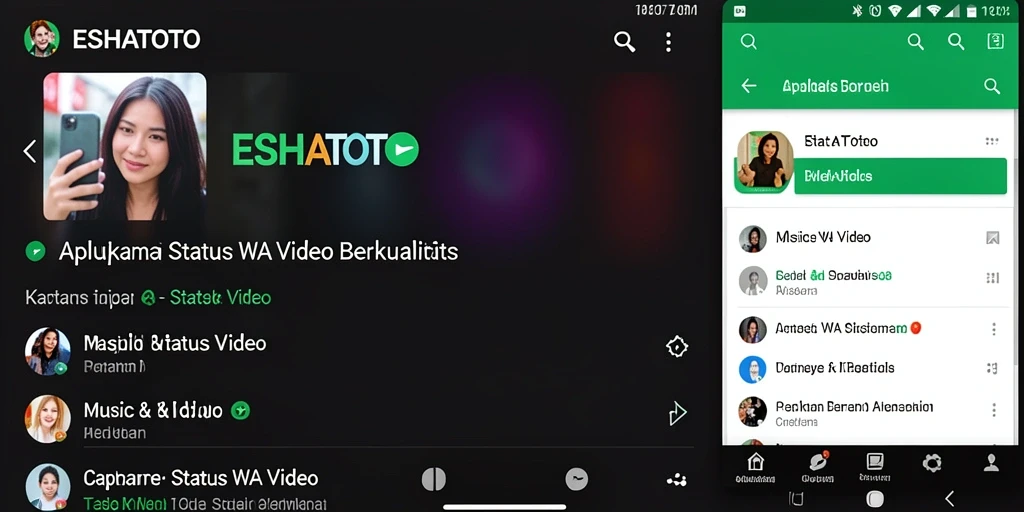 Screenshot antarmuka ESHATOTO menampilkan koleksi status video yang menarik.