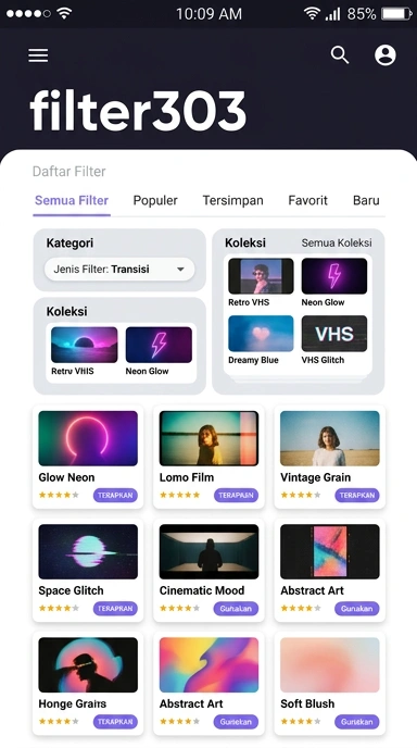 Tampilan halaman daftar filter303
